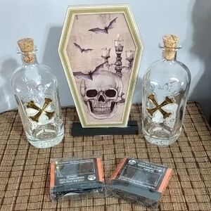 Skull and Crossbones Glass Bottles with Cork Stoppers